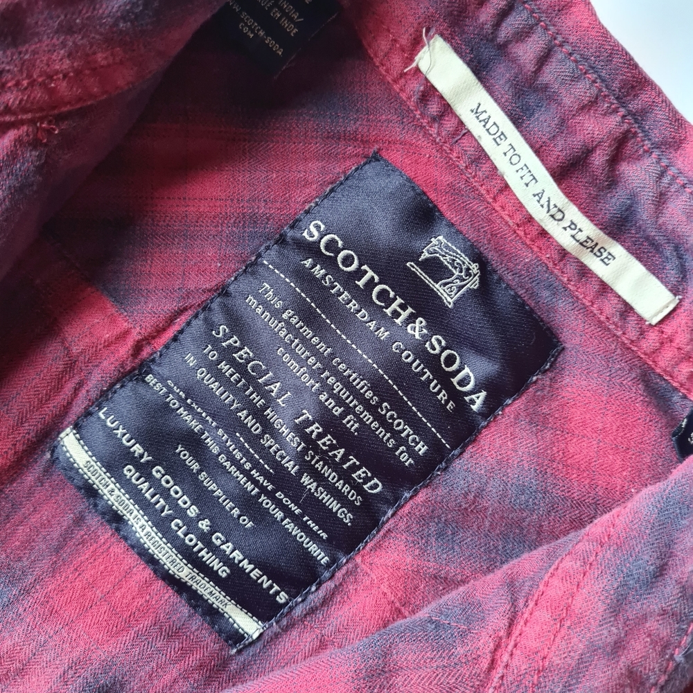 SCOTCH & SODA Mens Small Luxury Quality Pink Check Long Sleeve Plaid Shirt - Picture 10 of 16